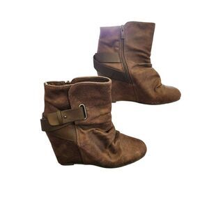 Aldo Womens Size 9 Brown Leather Fashion Hidden Wedge Zip Up Ankle Booties Shoes
